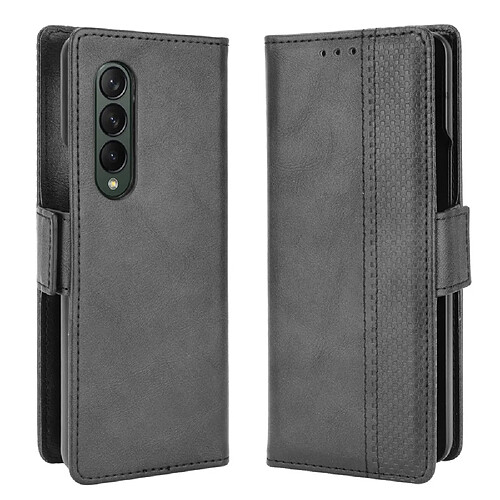 Etui en PU texture rétro à boucle magnétique latérale avec support noir pour votre Samsung Galaxy Z Fold3 5G