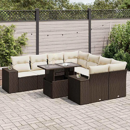 vidaXL Salon de jardin avec coussins 9 pcs marron résine tressée