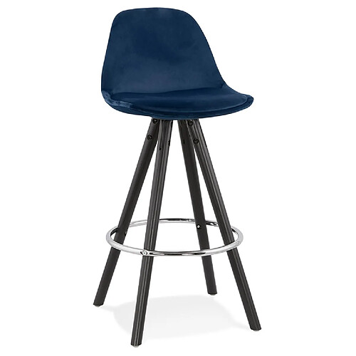 Alterego Tabouret snack mi-hauteur 'SPIRIT MINI' en velours bleu et pieds en bois noir