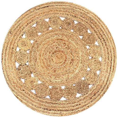 Decoshop26 Tapis Jute design tressé 90 cm rond DEC023929