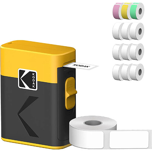 KODAK Memo Label ERA M50 - Imprimante d'Étiquettes, Bluetooth, iOS/Android, 4 Couleurs de Papier Incluses, Design Compact - Jaune - Jaune