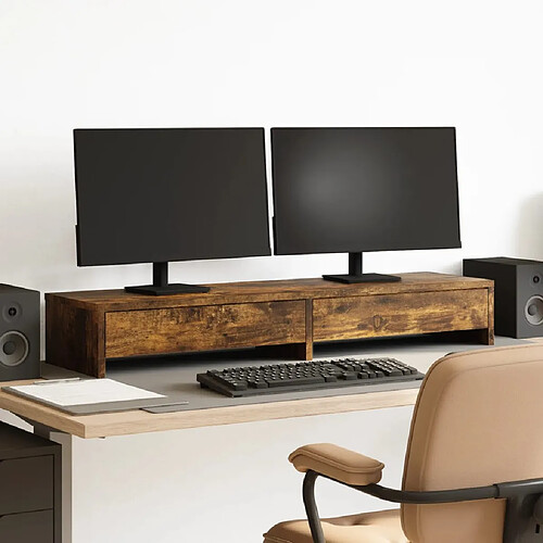 vidaXL Support de moniteur avec tiroirs chêne fumé bois d'ingénierie