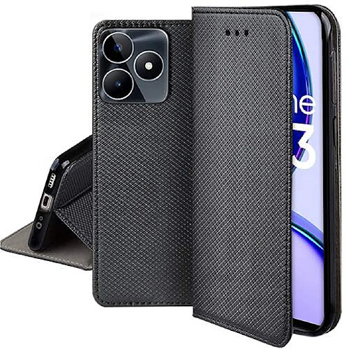 Htdmobiles Housse etui portefeuille avec coque interieure en silicone pour Realme C51 / C53 / Note 50 / Narzo N53 + verre trempe - NOIR MAGNET