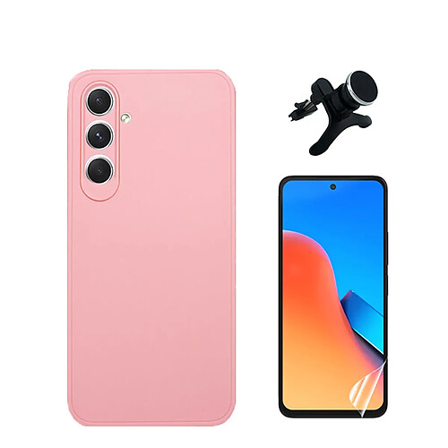 Kit Film de Hydrogel Étui Complète Devant + Étui Silicone Liquide + SuppOrt Magnétique Renforcé Phonecare pour Samsung Galaxy S23 FE - Rose