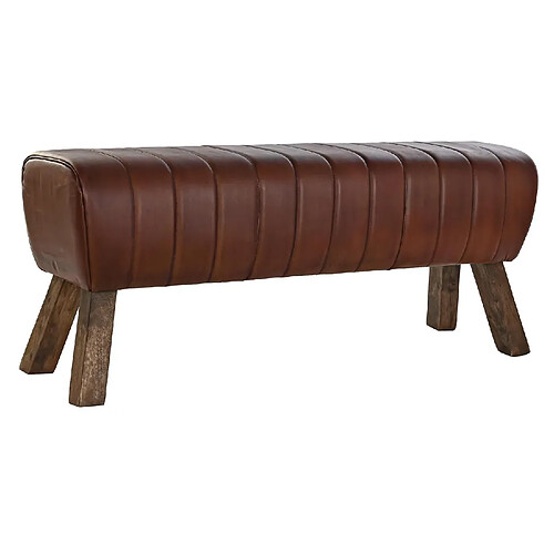 Pegane Banquette rectangulaire en cuir et bois coloris marron - longueur 126 x Profondeur 36 x hauteur 53 cm