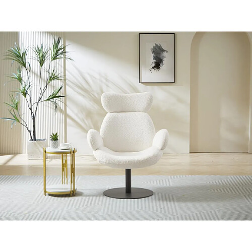 Vente-Unique Fauteuil pivotant en tissu bouclette blanc ATORCO