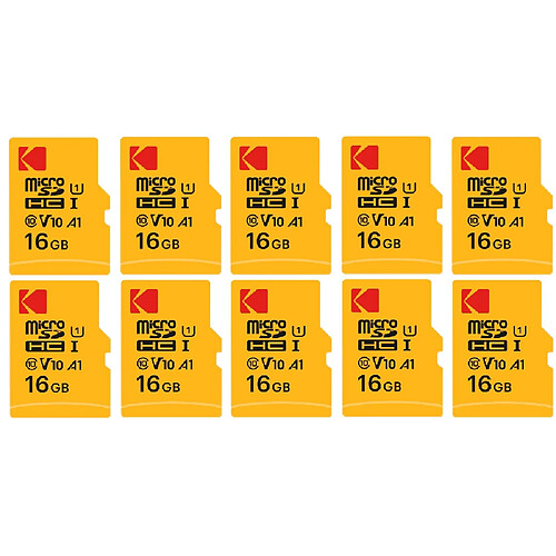 Pack de 10 KODAK Micro SDXC Premium de 16 Go : Vitesse et Fiabilité pour un Stockage Exceptionnel - Noir