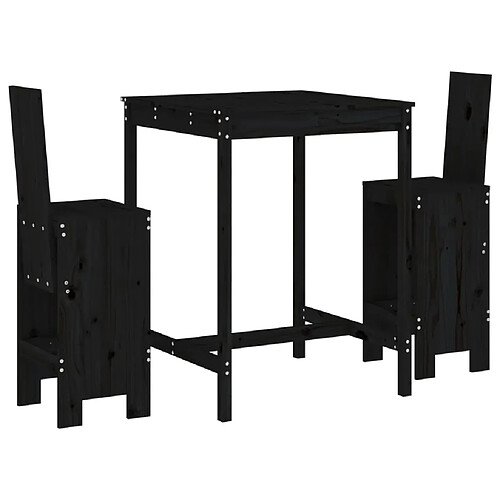 Maison Chic Table de bar et chaises d'extérieur 3 pcs,Ensemble de bar de jardin pour relax noir bois de pin massif -GKD374888