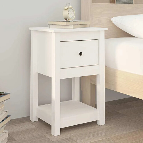 Maison Chic Table de chevet Table de Nuit Meuble de Rangement Blanc 40x35x61,5 cm Bois de pin massif