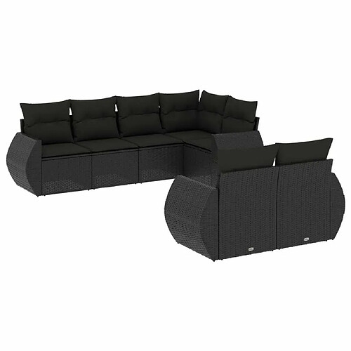 Maison Chic Salon de jardin 7 pcs avec coussins | Ensemble de Table et chaises | Mobilier d'Extérieur noir résine tressée -GKD31090