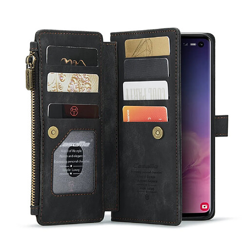 Caseme Etui en PU + TPU avec poche zippée et porte-cartes noir pour votre Samsung Galaxy S10 4G