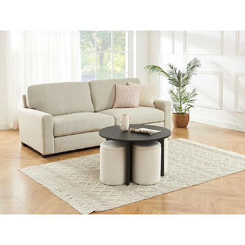 Vente-Unique Table basse en MDF + 4 poufs en tissu bouclette - Noir et blanc - AKSAY