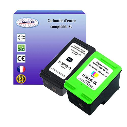 1+1 cartouches compatibles avec HP OfficeJet 5780, 5785, J5700, J5730 remplace HP 350XL, HP 351XL - (Noire+Couleur) -T3AZUR