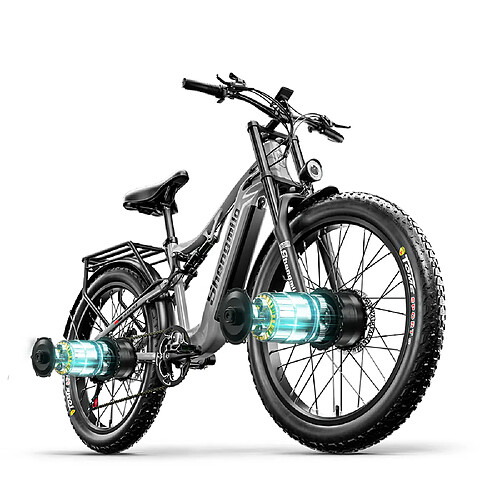 Shengmilo Vélo électrique pour Hommes Gros Pneus Double Moteur 2000W 17,5AH 840WH 50km/h Vélo électrique Le Plus Rapide 26" Suspension Complète 90km Cyclomoteur électrique 7 Vitesses 400lbs 40° en Montée, S600, Gris