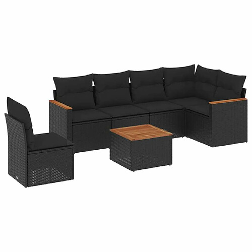 Maison Chic Salon de jardin 7 pcs avec coussins | Ensemble de Table et chaises | Mobilier d'Extérieur noir résine tressée -GKD80515