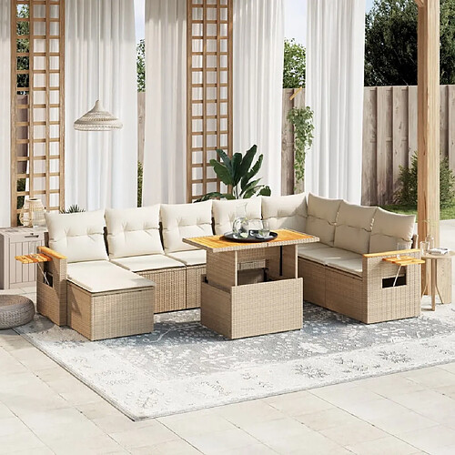 vidaXL Salon de jardin avec coussins 9 pcs beige résine tressée