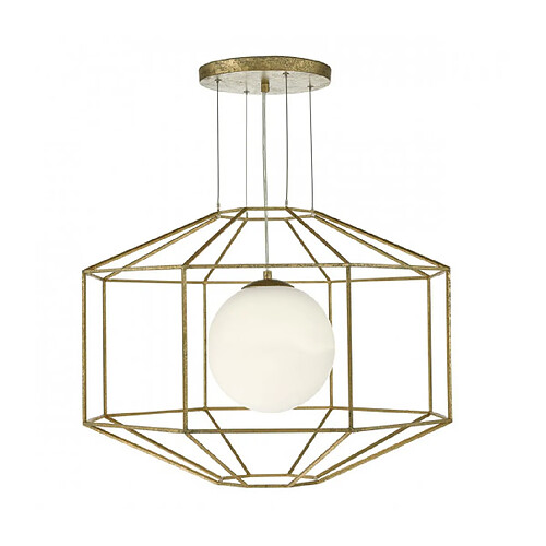 Luminaire Center Suspension Izmir feuille dorée et verre opale 1 ampoule