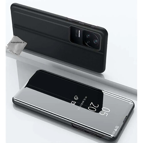 Htdmobiles Housse pour Xiaomi Poco F4 5G - etui portefeuille miroir clear view + verre trempe - NOIR