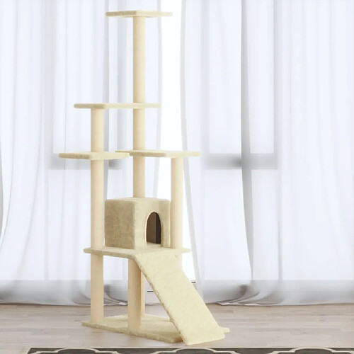 vidaXL Arbre à chat avec griffoirs en sisal Crème 155 cm