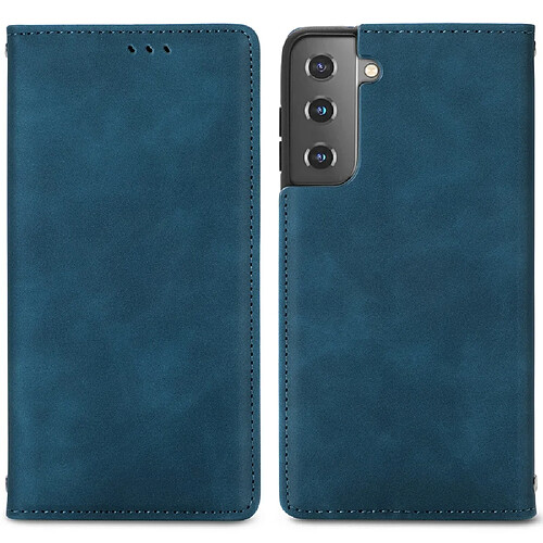 Coque en TPU + PU style rétro avec support et porte-cartes bleu pour votre Samsung Galaxy S22