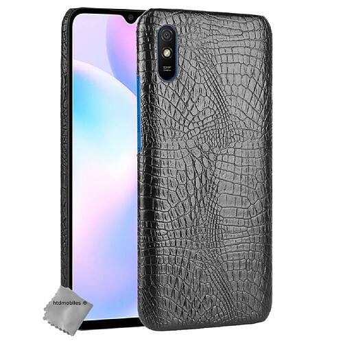 Htdmobiles Coque rigide simili cuir crocodile pour Xiaomi Redmi 9A + film ecran - NOIR