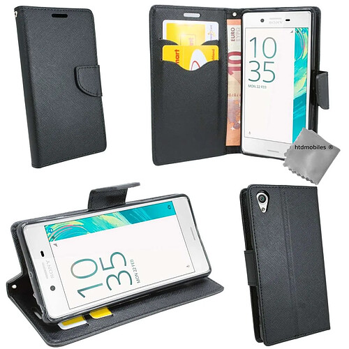 Htdmobiles Housse etui portefeuille pour Sony Xperia L1 + film ecran - NOIR / NOIR