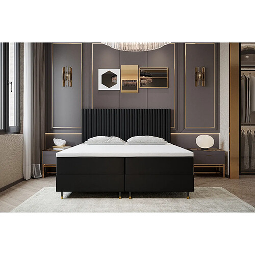 TRADA Lit double adulte ESTEPONA avec matelas, rangement et surmatelas 160x200 noir