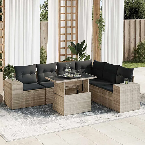 vidaXL Salon de jardin avec coussins 7 pcs gris clair résine tressée