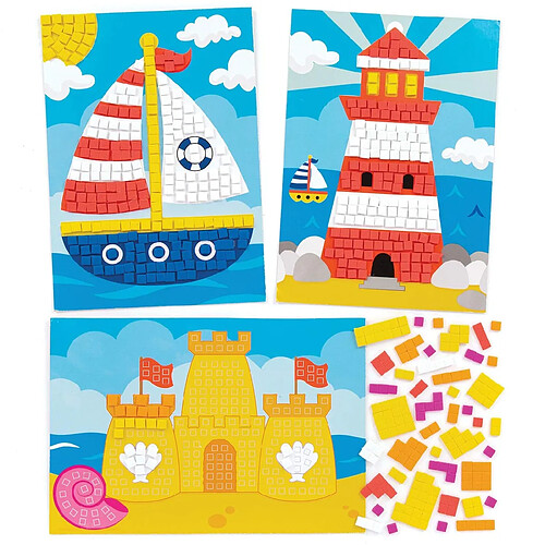 Baker Ross Kits d'illustrations sur le thème de bord de mer en mosaïque (lot de 4) - Loisirs créatifs et activités de vacances pour enfants.