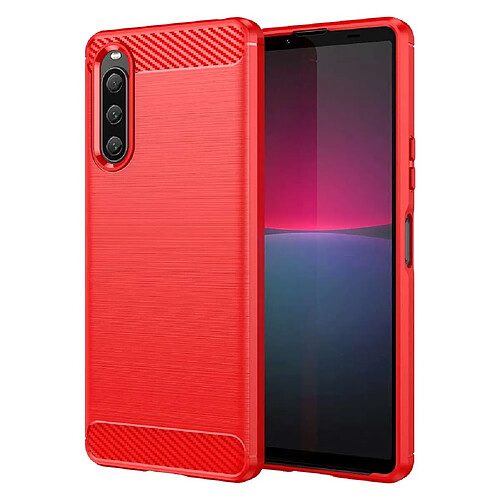 Htdmobiles Coque pour Sony Xperia 10 V - housse etui silicone gel carbone + verre trempe - ROUGE