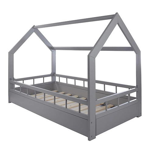 Velinda Lit maison cabane 160x80cm+barreaux gris