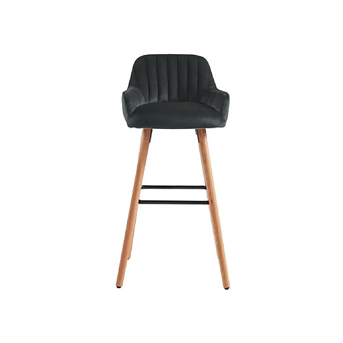 Vente-Unique Tabouret de bar en velours et pieds bois de hêtre - Noir - ELEANA