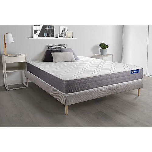 ACTISOM Ensemble matelas ACTILATEX DREAM Latex et mémoire de forme 140x190 cm 5zones de confort + sommier KIT gris