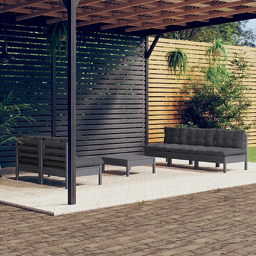 vidaXL Salon de jardin 6 pcs avec coussins anthracite bois de pin