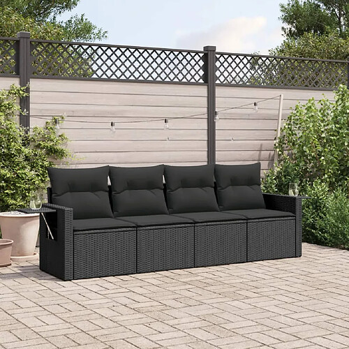 vidaXL Salon de jardin 4 pcs avec coussins noir résine tressée