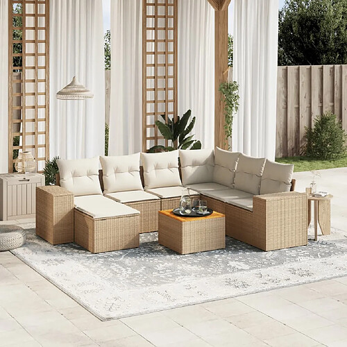 vidaXL Salon de jardin avec coussins 8 pcs beige résine tressée