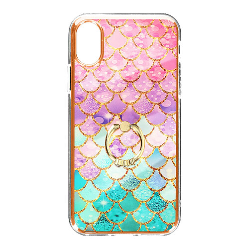 Avizar Coque iPhone X et XS Bi-matière avec Bague de Maintien Motif Écaille Multicolore