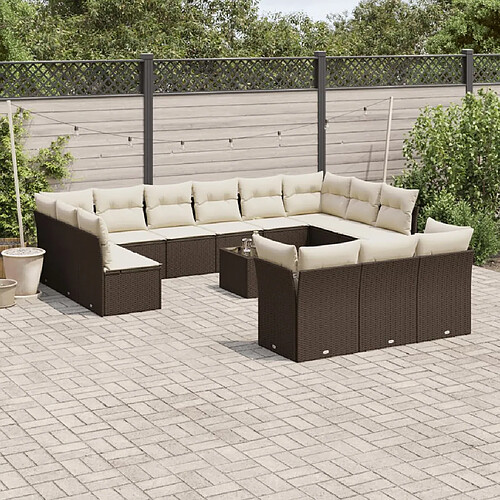 vidaXL Salon de jardin avec coussins 14 pcs marron résine tressée