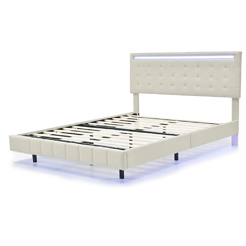 ComfortXL Lit Rembourré 140 X 200 Cm Avec Cadre Flottant à LED Beige