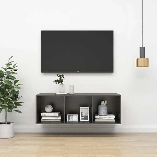 vidaXL Meuble TV mural Gris 37x37x107 cm Bois d’ingénierie