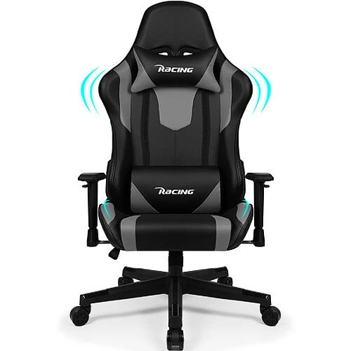 Lexzurn Chaise Gaming Résistant à 150kg, Fauteuil Gaming Inclinable 165°Châssis de l'Assise en Métal Revêtement Similicuir Réglages Ergonomiques Complets Gris