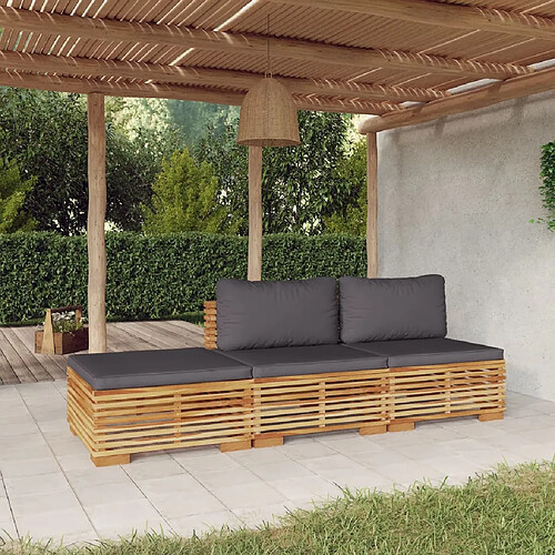 vidaXL Salon de jardin 3 pcs avec coussins Bois de teck solide