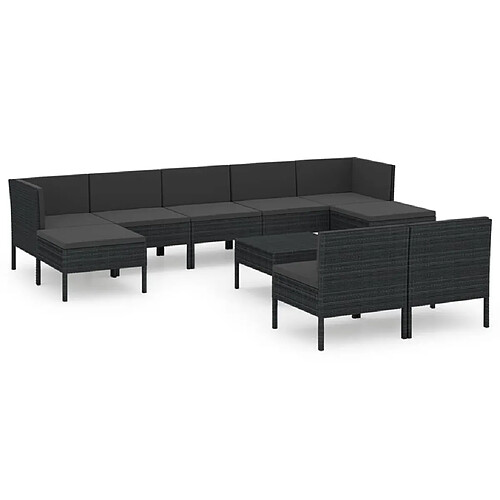 Maison Chic Salon de jardin 10 pcs + coussins - Mobilier/Meubles de jardin - Table et chaises d'extérieur Résine tressée Noir -MN82131