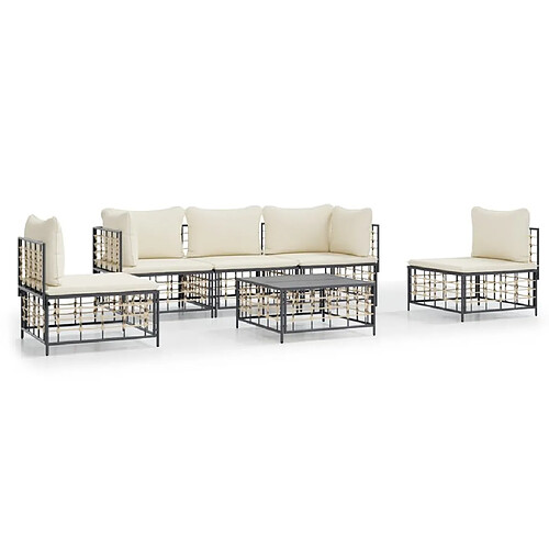 Maison Chic Salon de jardin 6 pcs + coussins - Mobilier/Meubles de jardin - Table et chaises d'extérieur anthracite résine tressée -MN19693