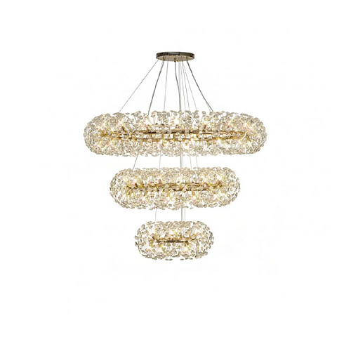 Luminaire Center Suspension 74 ampoules Cristal k9 Or français