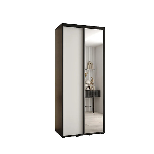 Abiks Meble Armoire à portes coulissantes Davos 3 H235.2 x L100 x P45 2 portes coulissante (Noir/Blanc/Noir)