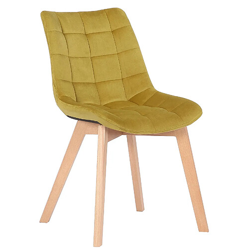 Decoshop26 Chaise de salle à manger x1 rembourrage généreux en velours jaune piètement en bois 10_0002082