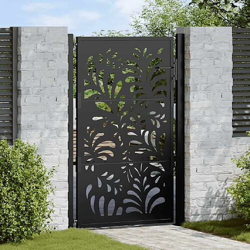 vidaXL Portail de jardin noir 105x155 cm acier conception de vagues