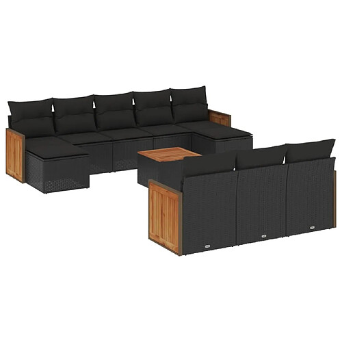 Maison Chic Salon de jardin 11 pcs avec coussins | Ensemble de Table et chaises | Mobilier d'Extérieur noir résine tressée -GKD18558