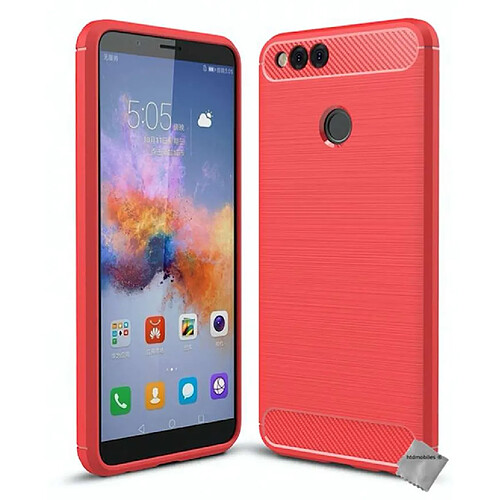 Htdmobiles Coque silicone gel carbone pour Huawei Honor 7X + verre trempe - ROUGE